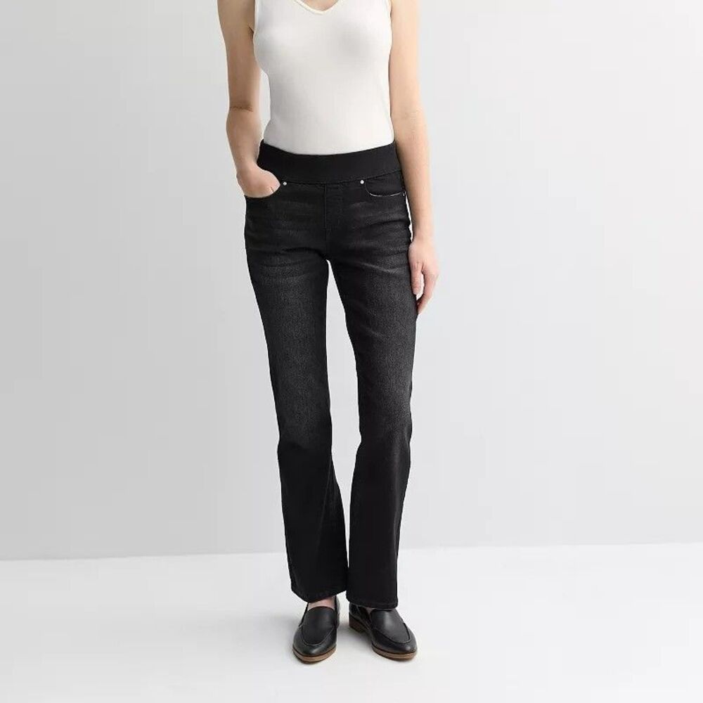 Apt 9 Tummy Control Pull-on Bootcut Jeans Womens 8 Black Wash Stretch NEW